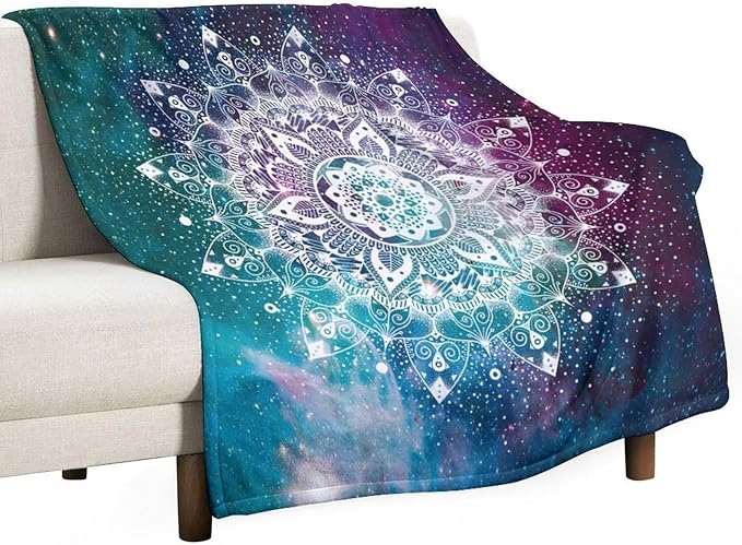 Hippie Mandala Throw Blanket Bohemian Galaxy Space Indian Medallion Trippy Aesthetical Blanket for Sofa Bed Couch Chair Or Dorm 50"x60"