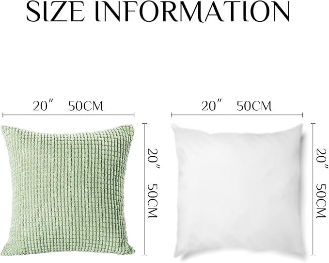 Softalker Throw Pillow Covers 20x20 Inch, Set of 2, Soft Corduroy Boho Stripe Decorative Pillow Cover, Couch Fluffy Pillow Cover for Farmhouse Home Decor Bed Living Room, Sage Green
