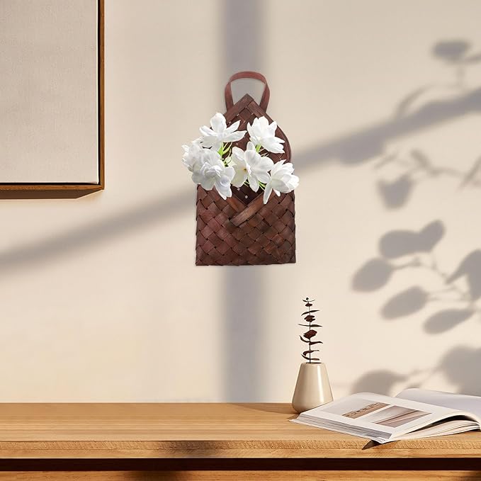 Luxshiny Rustic Style Woven Wall Storage Basket 12.20X6.69X2.55In Hanging Organizer for Flowers Plants Kitchen Bathroom Decorative and Versatile Storage