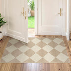 Beeiva Checkered Print Washable Runners for Hallways 2x4, Ultra Thin Beige Small Rugs for Entryway Low Pile Non Slip Bathroom Rug, Modern Geometric Decor Neutral Throw Rug for Kitchen Laundry Bedroom
