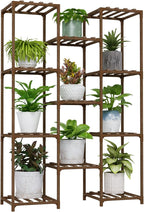 Bamworld Plant Stand Indoor Outdoor Tall Plants Shelf for Multiple Plants Pots Wood Flower Stand Large 11 Pots Plant Holder for Living Room, Patio, Balcony, Garden
