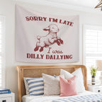 STHTTSW Funny Sheep Tapestry, Sorry I'm Late I was Dilly Dallying Tapestries Wall Blanket, Cute Lamb Wall Hanging Decor for Living Room Home Bedroom, 50x60 Inch