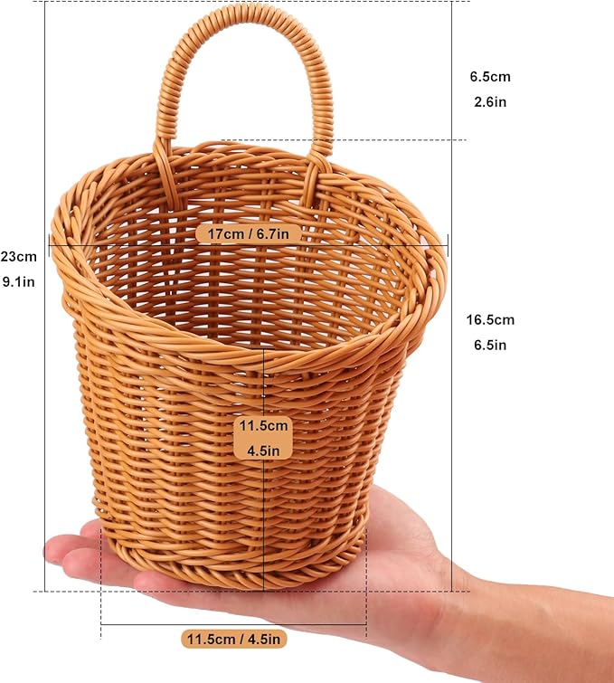 5 Pack 6.7 x 6 inch Woven Hanging Fruit Basket, Wall Hanging Wicker Baskets, Wall Fruit Wicker Basket for Kitchen, Planter, Vegetable & Fruit, Boho Home Decor