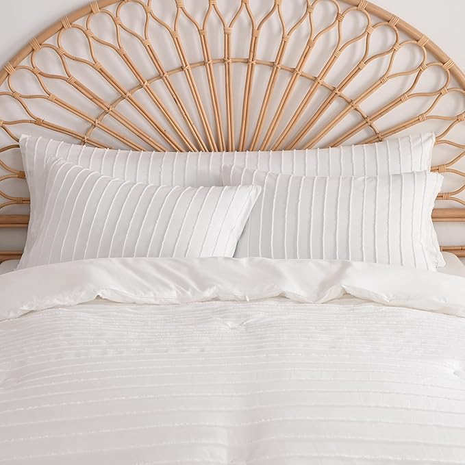 JELLYMONI Pillowcases Body Size White 1 Pack Boho Striped Bed Pillow Covers 20x54in Polyester Envelope Pillow Shams Tufted Bohemian Textured (Pillows are not Included)