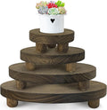 Wood Plant Stand Set of 4,mini Plant Stool 10 8 6 4 Inch, Wooden Display Risers Round Pedestal Counter Decor Holder Tiered Tray for Indoor Home Kitchen Patio Decoration (Dark Brown-4pack)