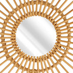 Tissting Natural Rattan Hanging Mirror,13.8 x 4.7in Boho Wall Mounted Mirror Star Shape Bohemian Hanging Glass Makeup Mirror Rustic Art Decoration Handwoven Mirror for Bedroom Living Room Hallway