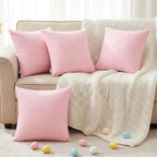 Thmyo 4-Pack 100% Cotton Comfortable Solid Decorative Throw Pillow Case Square Cushion Cover Pillowcases Valentines Day DIY Pillow Covers for Sofa(Only Covers, No Pillows)(18x18 inch/45x45cm,Pink)