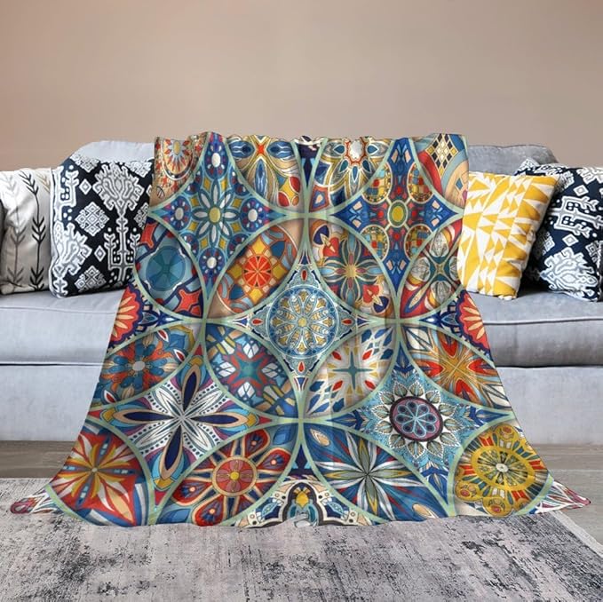 Boho Floral Throw Blanket Colorful Bohemian Mandala Blanket for Sofa Bed Couch Chair Or Dorm 30"x40"