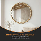 Round Wood Mirrors for Wall, 28" Boho Circle Wavy Mirror with Wooden Frame, Decorative Mirror with Tempered Glass, Natural Wooden Frame Vanity Mirror for Bedroom, Living Room, Entryway