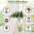 Flexzion 2 Pack White Macrame Plant Hanger - 41 Inch Macrame Hanging Planter with C & S Hooks - Indoor Hanging Plant Holder with Woven Cotton Rope for Home Decor (Plant Pot Not Included)