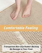 AMOAMI Upgraded Waffle Bath Mat, Super Absorbent Non Slip Bath Mats for Bathroom Floor, Machine Washable Bathroom Rugs with Tassels, Rubber Backed Bathroom Mats, Ultra Soft, 18" x 30",Brown & Cream