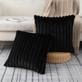 ZLINA Set of 2 Black Faux Fur Decorative Throw Pillow Covers Fluffy Striped Pillowcase Cushion Covers 22 x 22 Inch Decor Sofa Couch Bedroom