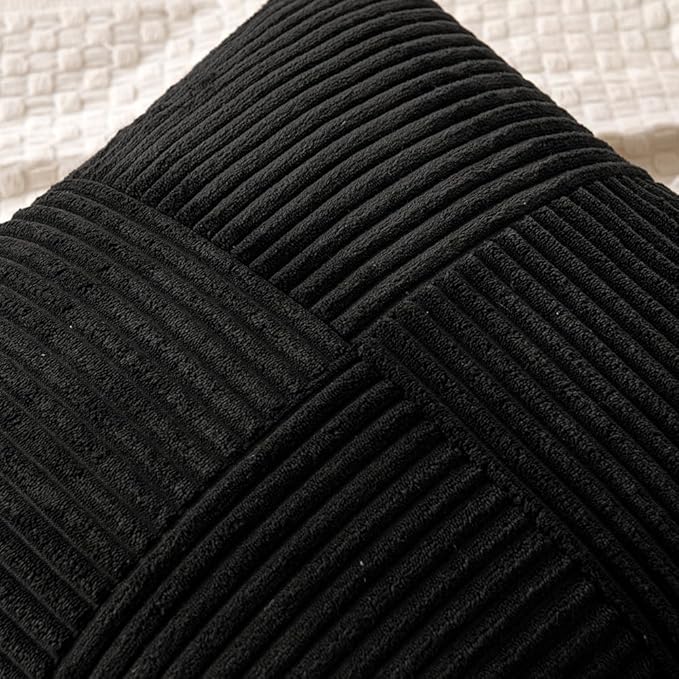 MIULEE Black Decorative Throw Pillow Covers 16x16 Inch for Couch Bed Sofa Pack of 2 Boho Farmhouse Throw Pillows Soft Cross Corduroy Patchwork Textured Cushion Cases