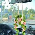 Crochet Hanging Plant for Car Mirror, Cute Accessories, Knitted Boho Hanger Basket (G)