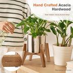 Wood Plant Stand Indoor (Set of 2) – 7 Inch Acacia Wood Plant Holder Stand for Pots, Small Mid Century Modern Planter Stand, 6 Inch Height Elevated Wooden Plant Stand (Stand Only)