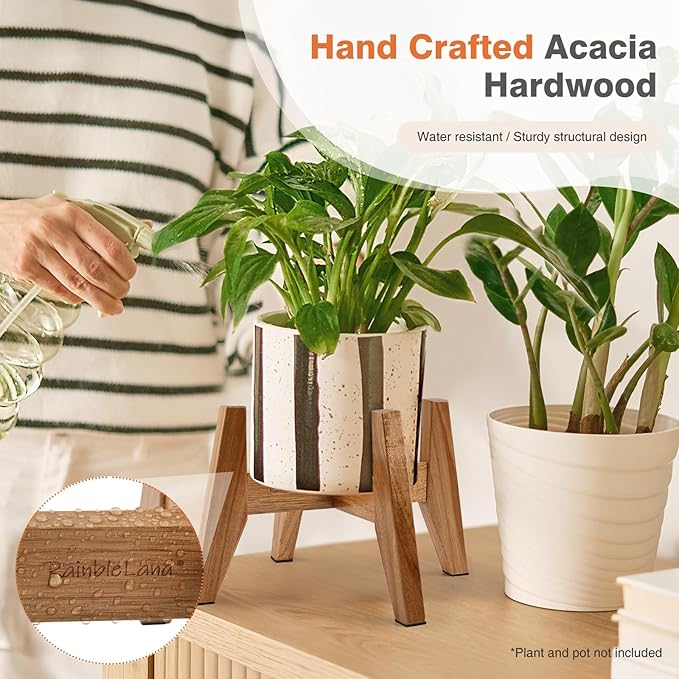 Wood Plant Stand Indoor (Set of 2) – 7 Inch Acacia Wood Plant Holder Stand for Pots, Small Mid Century Modern Planter Stand, 6 Inch Height Elevated Wooden Plant Stand (Stand Only)