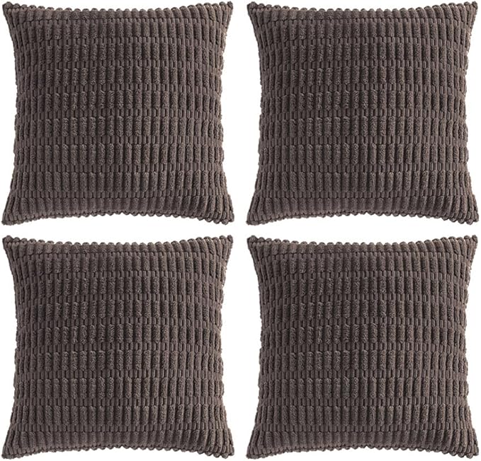 Fancy Homi 4 Packs Boho Dark Brown Decorative Throw Pillow Covers 22x22 Inch for Living Room Couch Bed Sofa, Rustic Modern Farmhouse Home Decor, Soft Plush Corduroy Cute Square Cushion Case 55x55 cm