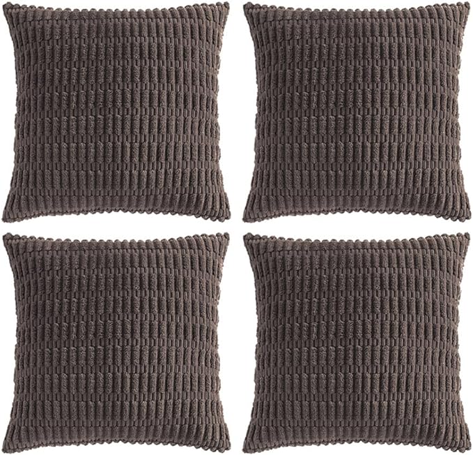 Fancy Homi 4 Packs Boho Dark Brown Decorative Throw Pillow Covers 16x16 Inch for Living Room Couch Bed Sofa, Rustic Modern Farmhouse Home Decor, Soft Plush Corduroy Cute Square Cushion Case 40x40 cm