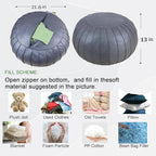Thgonwid Handmade Storage Pouf Ottoman Foot Stool - Faux Suede Round Floor Cushion 21.6"x13" for Living Room, Bedroom, Wedding Decor, Unstuffed (Deep Grey)