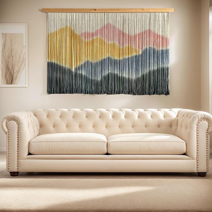 Sdjazl Woven Boho Macrame Wall Hanging Home Decor Tapestry Dip-Dyed Large Modern Handmade Colorful Mountain Landspace For Living room (light pink)
