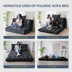 MAXYOYO Folding Sofa Bed, Tufted Bean Bag Bed with Pillows Floor Mattress for Adults, Extra Thick and Long Floor Sofa, Twin Couch for Bedroom Living Room, Black, 39x91 Inch