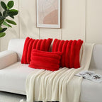 FUTEI Red Decorative Throw Pillow Covers 20x20 Inch Set of 2, Square Soft Faux Rabbit Fur Thick Striped Cushion Cover,Spring Home Decor for Couch Bed Living Room