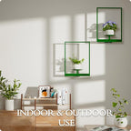 Green Metal Wall Plant Holder - 2-Pack Wall Mounted Plant Stands and Hanging Holders for Indoor Planter and Flower Pot -Rectangle Decor Shelf for Plant Storage (Pot Not Included)
