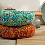 Round Bohemian Floor Pillow, Meditation Floor Seat Cushion, Large Soft Cotton Linen Pillows for Yoga Living Room Balcony Outdoor Tatami, 22x22 Inches (Round Orange)