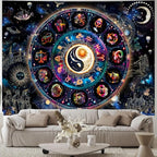Lahasbja Blacklight Constellation Tapestry UV Reactive Sun and Moon Tapestries Spiritual Zodiac Astrology Tapestry Galaxy Backdrop Mystic Yin Yang Wall Hanging for Bedroom