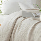 PHF 100% Cotton Muslin Blanket King Size 108"x90", 4-Layer Lightweight Gauze Throw, Breathable Cloud-Soft Minimalist Blanket for Bed, Couch, Camping & Baby, Oat Milk, Ideal Gift