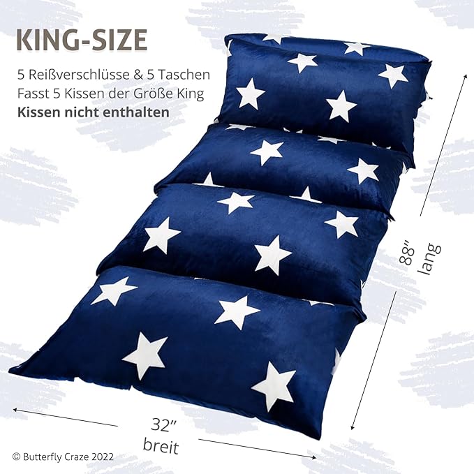 Butterfly Craze Floor Lounger Cover - Floor Bed Conversion - Creates Custom Sleeping Pad - Portable Mattress Alternative - Star Navy, King Size