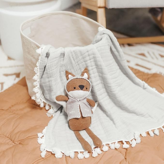 Crane Baby Muslin Swaddle Blanket, Soft Cotton Lightweight Nursery and Stroller Blanket for Baby Boys & Girls, Moonstone, 30" x 40"