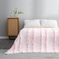 Ultra Soft Pre-Washed Quilted Boho Pink King Size Blankets for Bed, Ruffle Fringed Decorative Throw, Stone Washed Chic Rustic Blanket for Sofa Couch Bed, 104"*90"