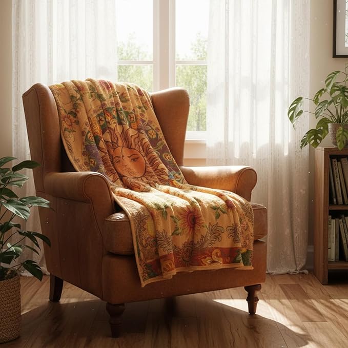 Leeisysme Orange Sun and Moon Fleece Throw Blanket, 70s Vintage Boho Sunflowers Constellation Cozy Decor Nap Blankets for Sofa Bed Couch Chair or Dorm Throws 40×50 inches