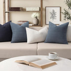 ZWJD Decorative Linen Throw Pillow Covers 24x24 Set of 2 Solid Handcrafted Striped Cushion Covers for Bed Soft Modern Farmhouse Neutral Pillowcase for Couch Bedroom Living Room Home Decor(Slate Blue)