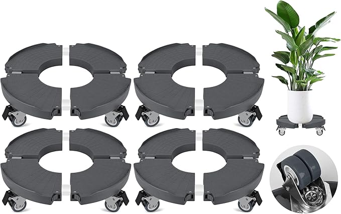 ToLanbbt 4 Pack Plant Caddy Stands with 360° Wheels Adjustable 15-22 in Rolling Stands Heavy Duty Large Plant Carts Dolly with Casters 440lbs Capacity for Large Planter, Garden Pot, Flower Pot, Gray