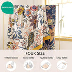 Boho Throw Blanket for Bed 100% Cotton Ultra Soft Rustic Quilt Fall Blanket Bird Floral Printed Farmhouse Decor Bed Blankets,60"×80" All Season Rustic Throw for Sofa Couch Chair