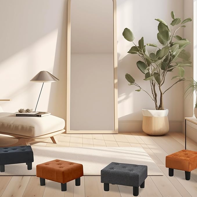 Poofzy Small Foot Stool Ottoman, Velvet Ottoman Foot Rest with Legs, Rectangle Foot Rest for Couch, Footstools and Ottomans Small for Living Room and Entryway (Rrown)