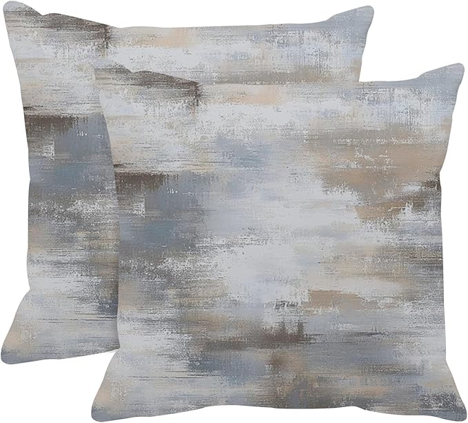 Britimes Throw Pillow Covers Modern Home Art Decor, 18 x 18 Inches Set of 2 Abstract Oil Painting Pillowcases for Bedroom, Living Room, Cushion Couch Sofa, Abstract Beige Grey Blue