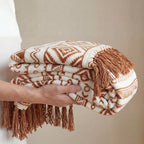 CASAAGUSTO Boho Throw Blanket - Terrcotta Decorative Blankets with Tassel, Printed Flannel Bohemian Blanket for Chair, Bed, Sofa, Couch(50 * 60, Terrcotta)