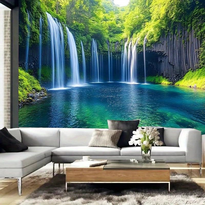 FENDROM Nature Waterfall Tapestry, Majestic Waterfall Landscape Through a Window Imaginary Secret Paradise Print, Wide Wall Hanging for Bedroom Living Room Dorm - color: Lake, size: 79"L x 59"W