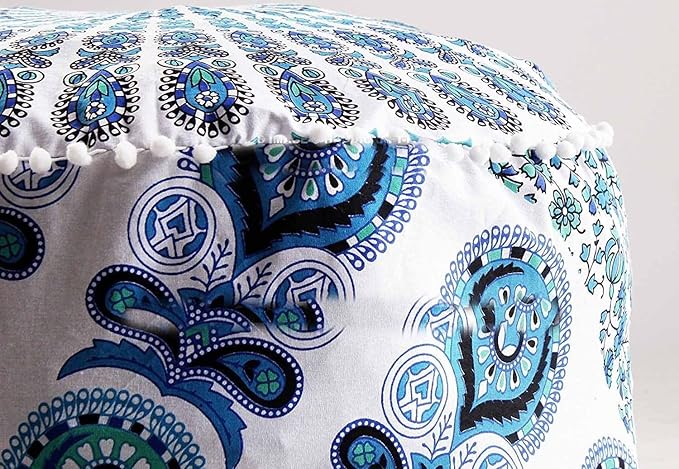Mandala Round Ottoman Cover Bohemian Footstool Living Room Decor Pillow Sham Hippie Cotton Cushion Cover Meditation Seating Throw Yoga Mat Kids Bean Bag
