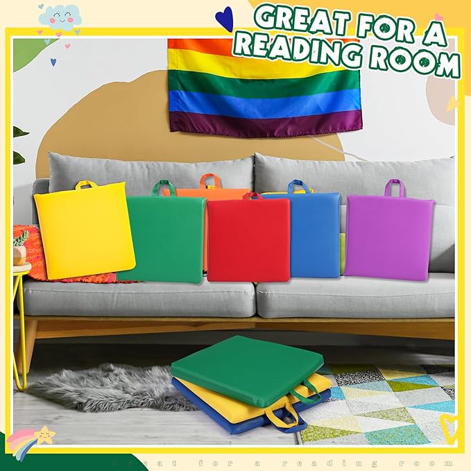 Sawysine 12 Pcs Floor Cushions Classroom Flexible Floor Seating with Handle for Kids in Home School Classroom Kindergarten Daycare Nursery(Novel Color,Square)