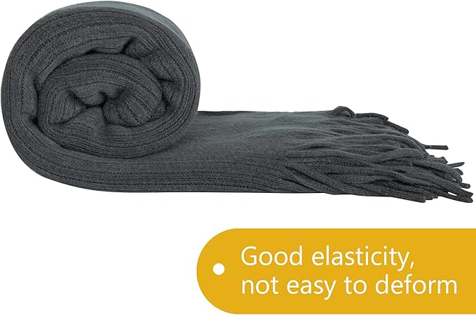 NTBAY Acrylic Knitted Throw Blanket, Lightweight and Soft Cozy Decorative Woven Blanket with Tassels for Travel, Couch, Bed, Sofa, 51x67 Inches, Grey Striped