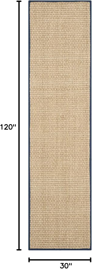 SAFAVIEH Natural Fiber Collection Runner Rug - 2'6" x 10', Natural & Blue, Seagrass, Basketweave Pattern with Border (NF114E)