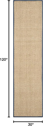SAFAVIEH Natural Fiber Collection Runner Rug - 2'6" x 10', Natural & Blue, Seagrass, Basketweave Pattern with Border (NF114E)
