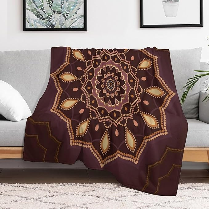 Mandala Throw Blanket Indian Hippie Bohemian Art Floral Texture Ornamental Pattern Blanket for Sofa Bed Couch Chair Or Dorm 30"x40"