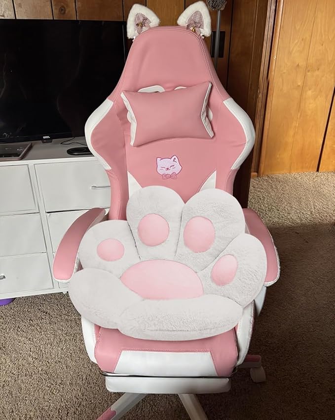 MOONBEEKI Cat Paw Cushion Chair Comfy Kawaii Plush Seat Cushions Shape Lazy Pillow for Gamer Chair 28"x 24" Cozy Floor Cute Seat Kawaii for Girl Worker Gift, Dining Room Bedroom Decorate （White）