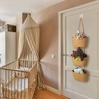 Xuhal Over The Door Hanging Basket Organizer Boho Woven Wall Baskets Storage 3 Tier Cotton Wall Mounted Decorative Bag Hanging Nursery Baskets for Books Flowers Toys Closet Living Room Bathroom