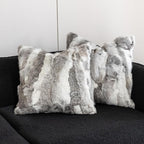 MOOX Rabbit Fur Throw Pillow Covers Decorative Fluffy Soft Fuzzy Plush Luxury Genuine Animal Skin Lumbar Pillow 18"x18" Cushion Cover, Couch-Grey White